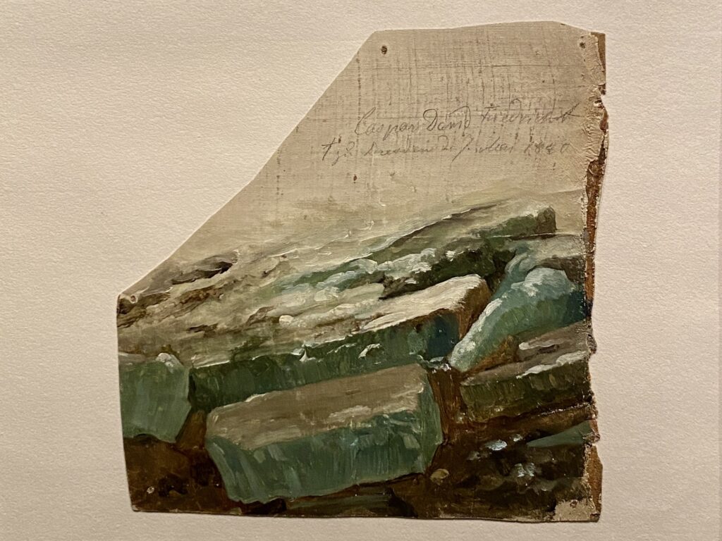 Eine Ölskizze von Caspar David Friedrich, die Eisschollen an der Elbe zeigt