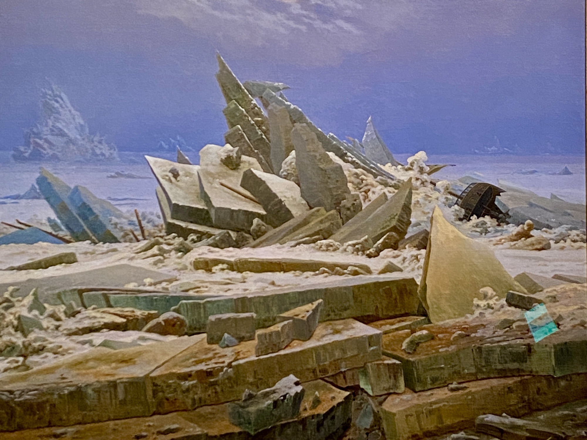 Das Gemälde „Das Eismeer“ von Caspar David Friedrich: Eisschollen und ein zerschmettertes Schiff